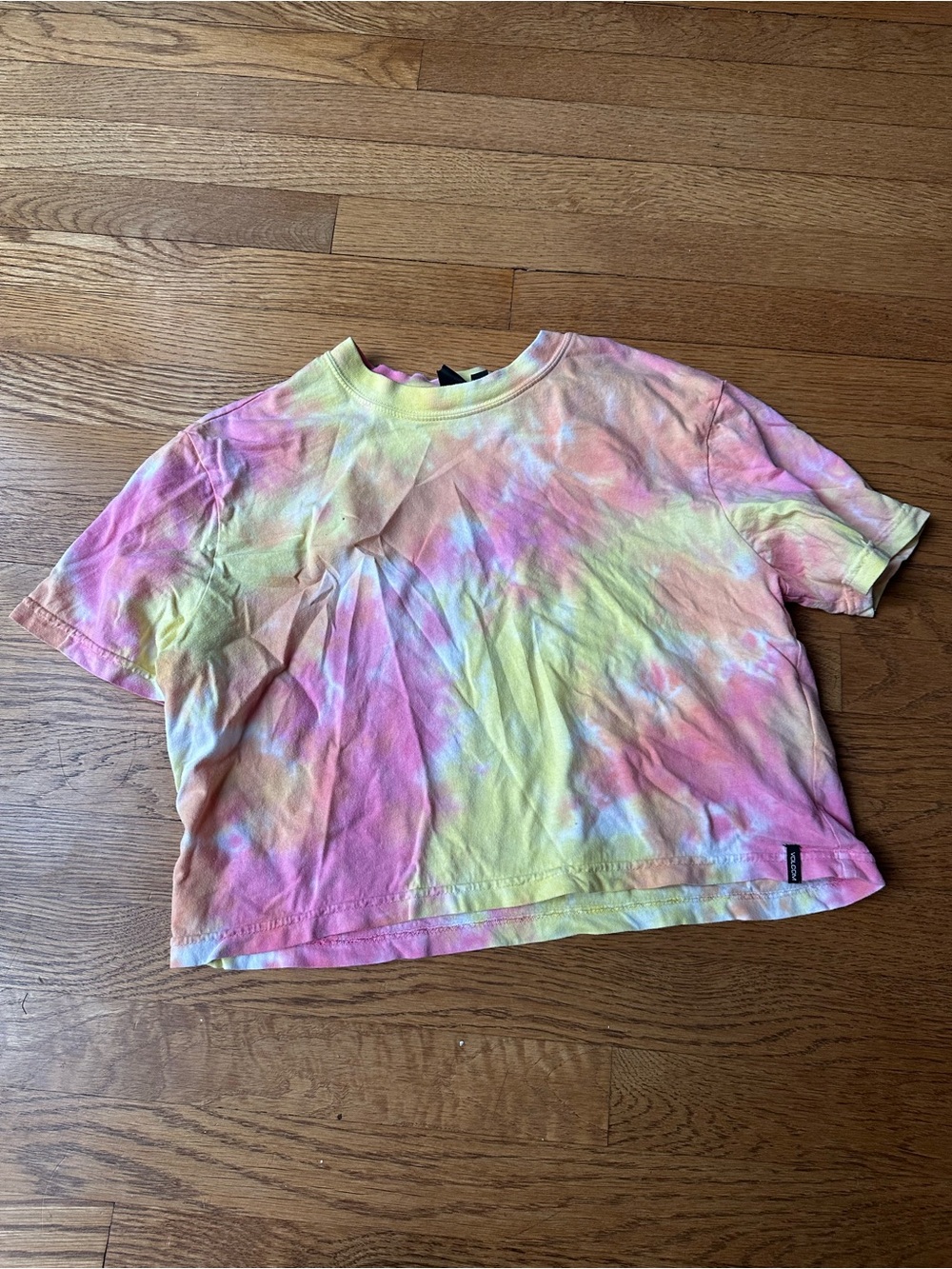 Volcom Kids Tie-Dye Crop Tee in Pink, Yellow, Peach